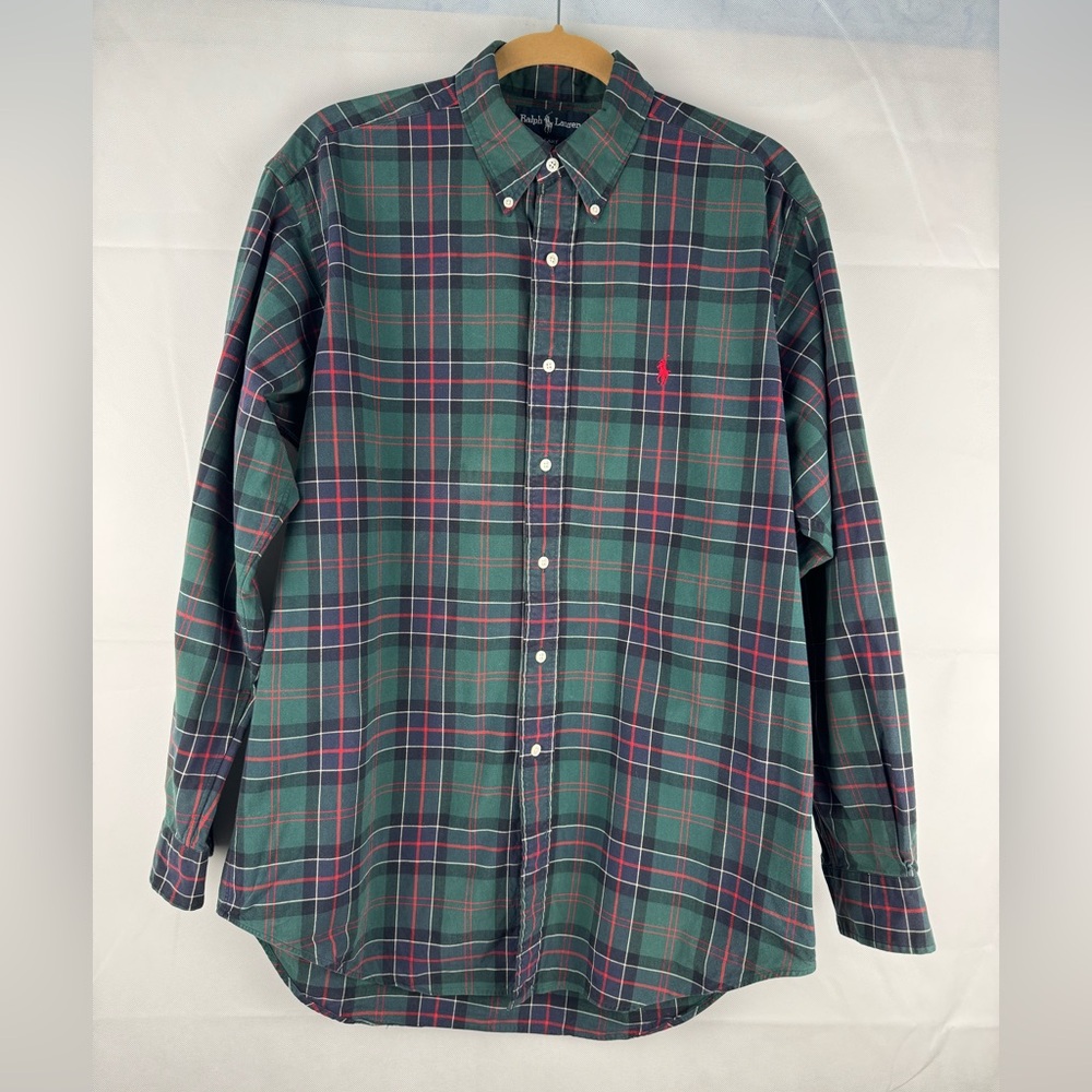 Ralp Lauren Button Down Blake Shirt Men’s Size M Green Plaid Pony Long Sleeve